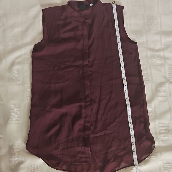 H&M Sheer Sleeveless Button-Down Summer Top Size 2 Burgandy - Picture 10 of 16